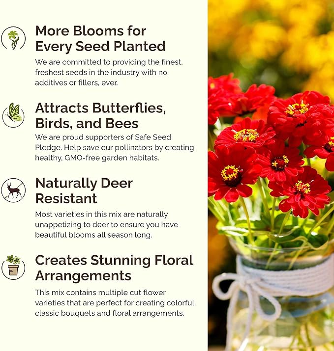 Eden Brothers Big Red Flower Mixed Seeds for Planting, 5 lb, 2,400,000+ Seeds with Painted Daisy Flame, Zinnia, Red Phlox | Attracts Pollinators, Plant in Spring or Fall, Zones 3, 4, 5, 6, 7, 8, 9, 10