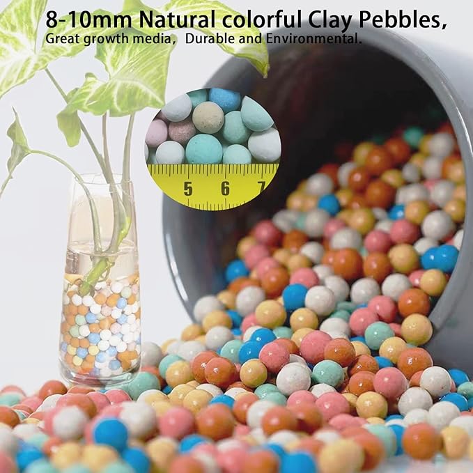 Natural Organic Colorful Leca Balls 5LBS for Plants, 8mm-10mm Ceramsite Clay Pebbles Indoor Potting Garden Soil for Orchid, Succulents, Hydroponics, Decoration, Drainage (5LBS, Colorful, 1)