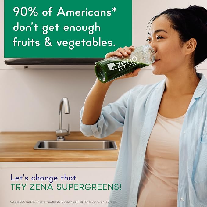 Zena Greens Organic SuperGreens Powder 30 Day 70+ Superfood 3G Fiber 0 Sugar