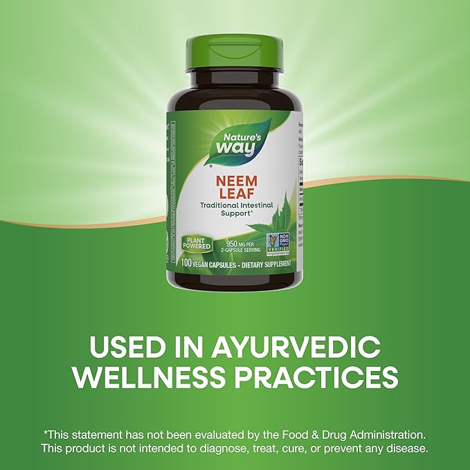 Nature's Way Herbal Neem Leaf, Traditional 950 mg 2-Capsule Serving, 100 Capsules
