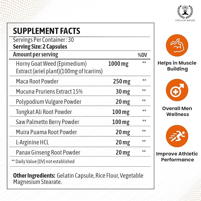 Men's Supplement with Horny Goat Weed, 9 Herbs, 60 Capsules