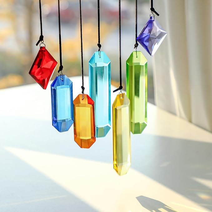 HDCRYSTALGIFTS 7pcs Prisms Crystal Suncatchers for Windows Hanging Rainbow Maker Sun Catchers with Crystals Indoor Outdoor Home Garden Decor