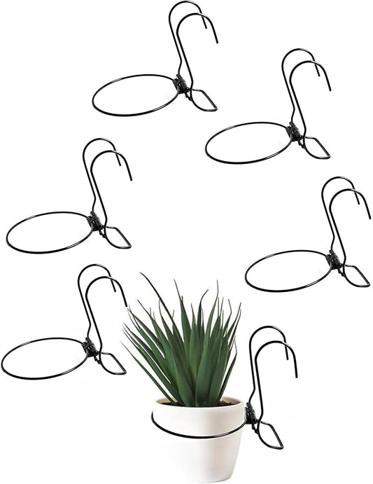 6 Pieces, 8 inches Iron hanging Flower Pot. Metal Plant Wall Hanger, Vertical Yard Garden. Planter Hook Ring, Rail Metal Fence. Indoor and Outdoor. Wire Trellis. Collapsible Bracket. (8 inches)