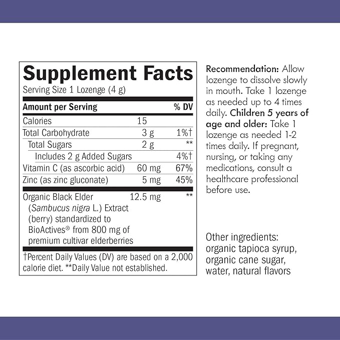 Nature's Way Organic Sambucus Zinc Lozenges 24 Lozenges 3)