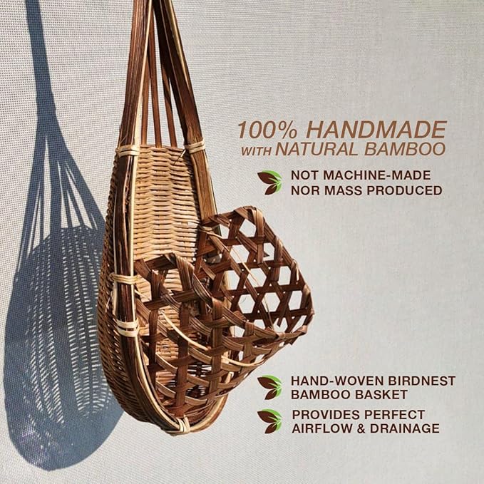 Handmade 100% Thai Bamboo Hanging Orchid Basket β 4 Inch Set of 6