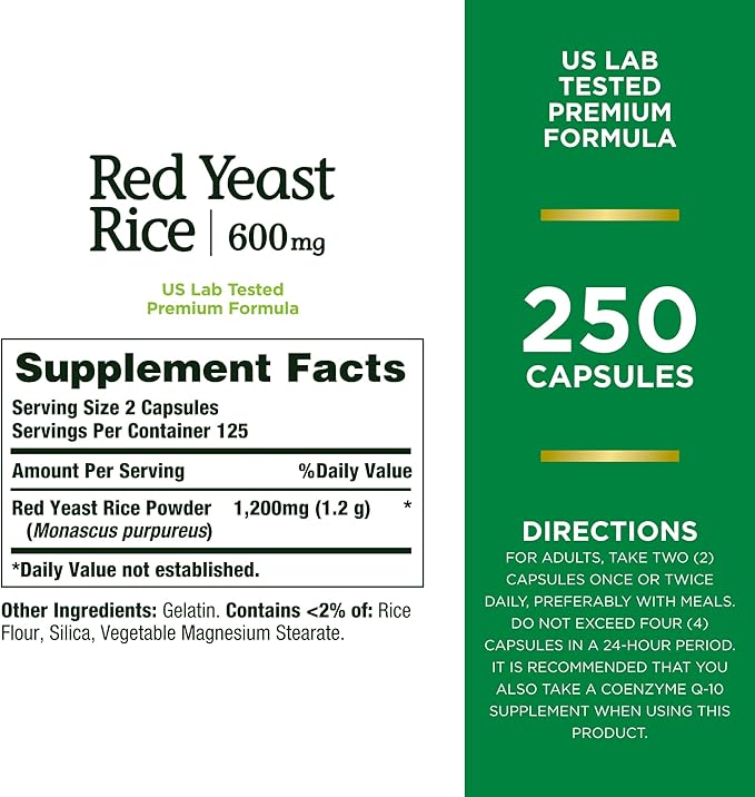 Nature's Bounty Red Yeast Rice, Herbal 600mg, 250 250 Capsules