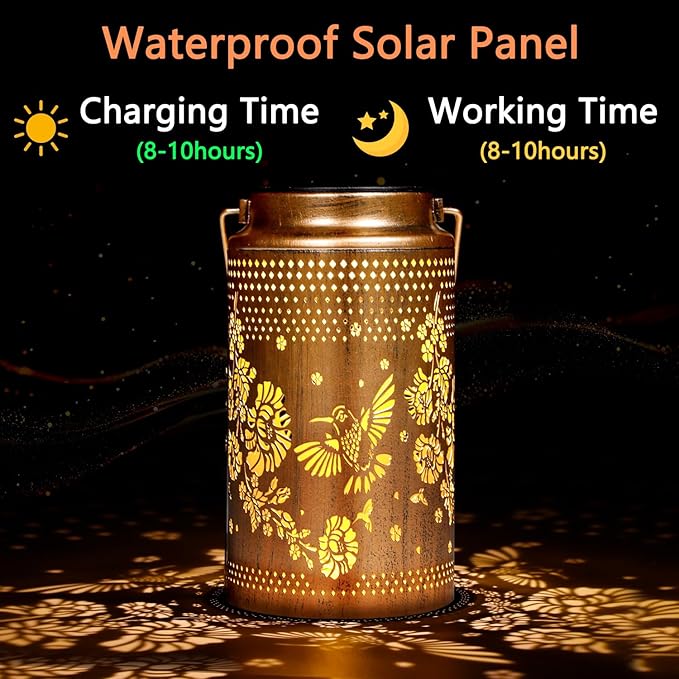 2 Pack Hummingbird Solar Lanterns Outdoor Waterproof, Metal Hanging Lights Decorations for Garden Yard Lawn Patio, Hummingbird Gifts for Women Mom Grandma Sister for Mother'Day Christmas
