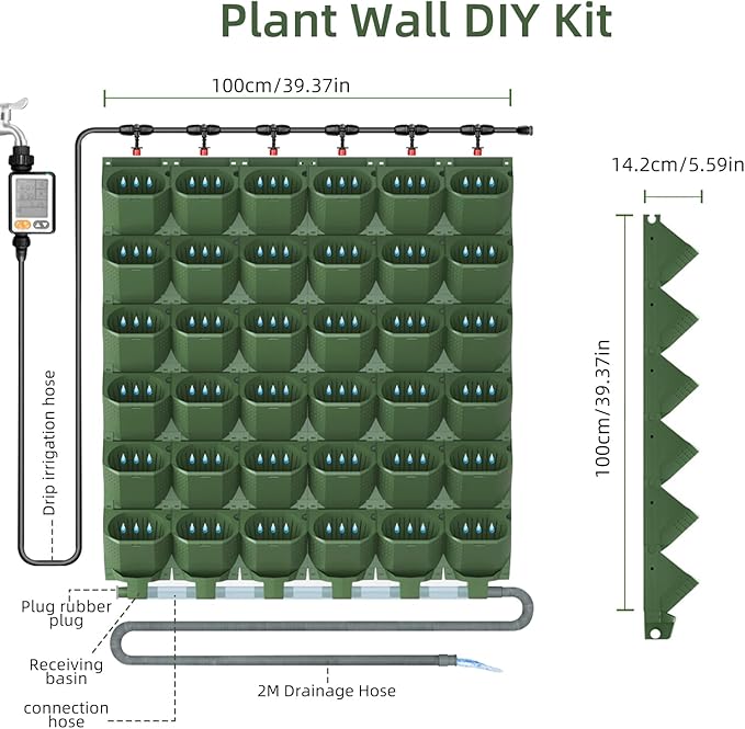 Self Watering Wall Planter with 36 Pots, Vertical Garden Planter for Indoor Plants, Wall Mounted planters Hanging Flower Herbs Vegetables for Garden (36POTS with Irrigation System)