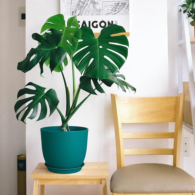 Plant Pots 8 Inch Set of 4, Flower Pots with Multi Mesh Drainage Holes, Planters for Indoor Outdoor Garden Plants and Flowers(Blue)