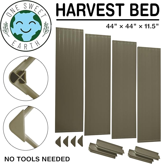 Raised Garden Bed - 4x4 ft Planter Box - Weathered Wood HDPE - No Tools Needed - DIY Kit for Urban Gardening, Flowers, Herbs & Vegetables - Made in The USA