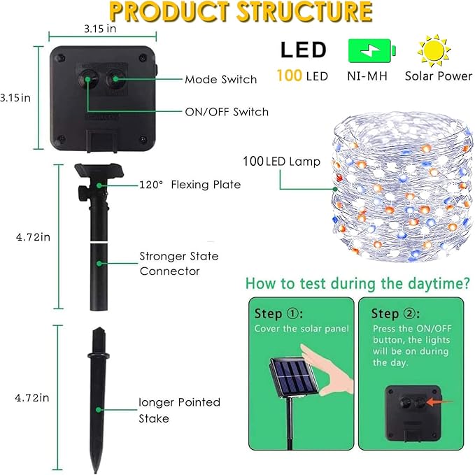 Red White and Blue Solar String Lights Outdoor, 2 Pack 80FT 200 LED Solar Outdoor Twinkle Light for 4th of July Independence Day Decor, Waterproof with 8 Modes, Garden Yard, Patriotic Memorial Decor