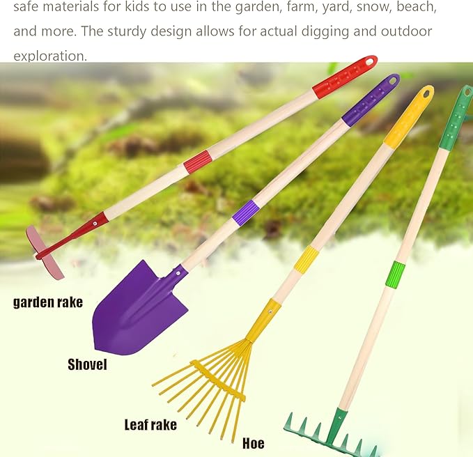 Kids Gardening Tool Set - 4 Piece Garden Tool Set for Parent-Child Outdoor Activities, Children's Fun, Gardening Hand Tools, Shovels, Rakes, Hoes,Best Gift for Boys Girls