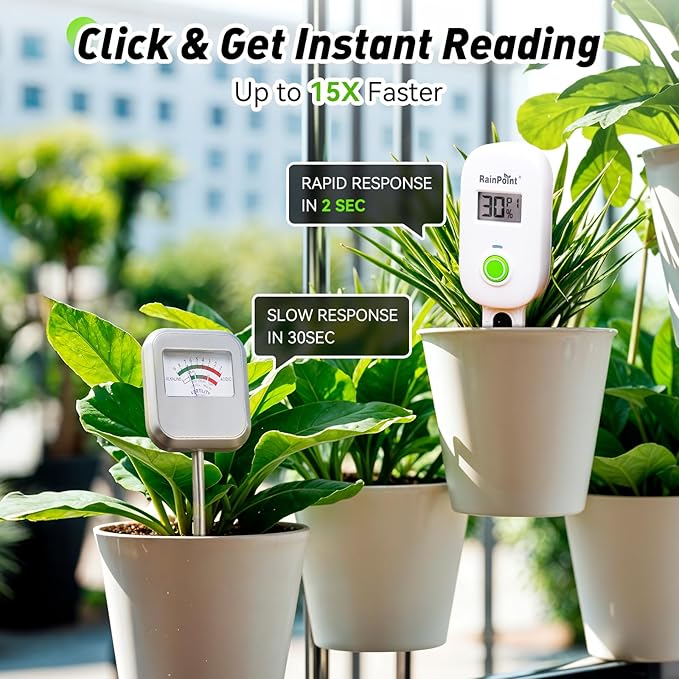RAINPOINT Smart Digital Wireless Plant Moisture Meter Houseplant Indoor,WiFi Hub Needed,Capacitive Probe,Leave-in Soil Hygrometer Sensor,Real-time Monitor Humidity Tester Outdoor Gardening