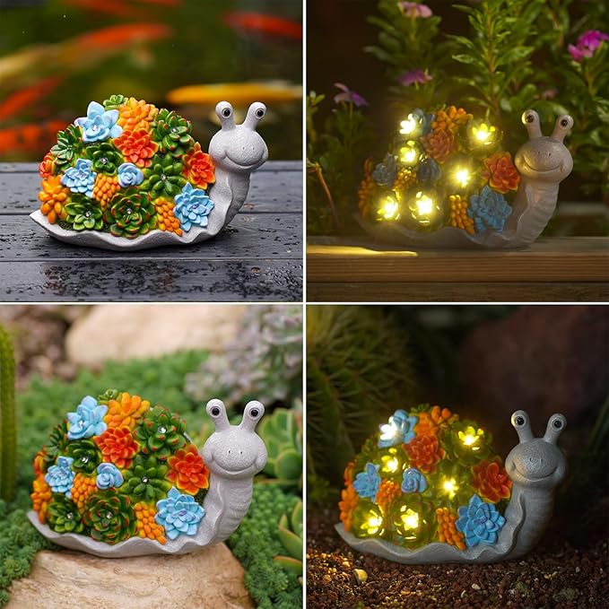 Nacome Snail Statues with Succulent for Garden Decor: Solar Outdoor Clearance Outside Yard Art Porch Patio Balcony Front Lawn Ornaments –Birthday Gifts for Mom Grandma Women