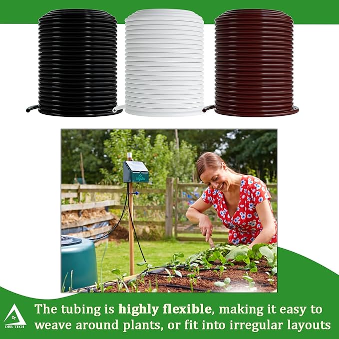 1/4 Drip Irrigation Tubing, 100 Feet, Flexible PVC Plastic Drip Irrigation Hose for Gardening, Misting, Hydroponics and DIY Landscape Garden Projects, Blank Distribution Tubing (100ft, Brown)