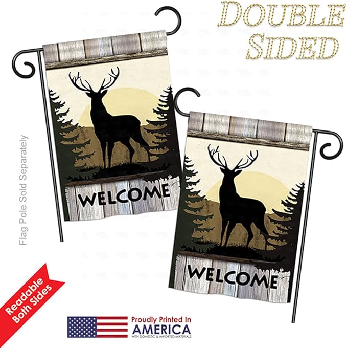 Welcome Deer Garden House Flags Set Animals Wildlife Outdoor Bear Wolf Pet Nature Farm Animal Creature Small Decorative Gift Yard Banner Double-Sided Made In USA 28 X 40