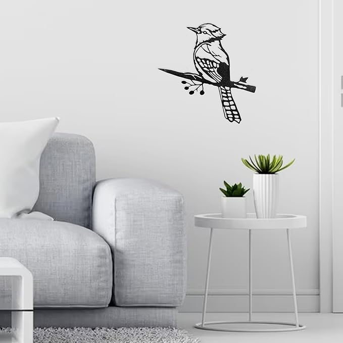 Renovatio Metal Bird Decor – Rustic Bluejay Decoration, Metal Garden Sculpture, Outdoor Tree Ornaments – A Unique Outdoor Yard Decor – Bluejay (Black)