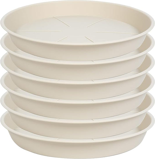 6 Pack of Plant Saucer Tray 4 6 8 10 12 14 17 19 22 25 inch, Heavy Duty Plastic Pot Plant Drip Trays Saucers for for Indoors Outdoor, Plant Water Tray for Planters 3-5" (4", Beige)