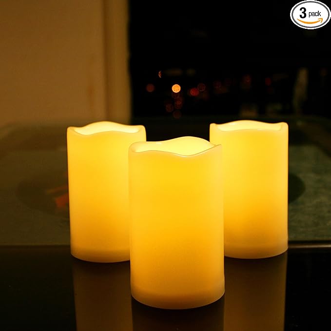 CANDLE CHOICE Waterproof Outdoor Battery Operated Flameless Candles with Remote Timer Plastic Flickering Fake Electric LED Pillars for Lantern Garden Wedding Christmas Decorations 3x5 Inches 3 PCS