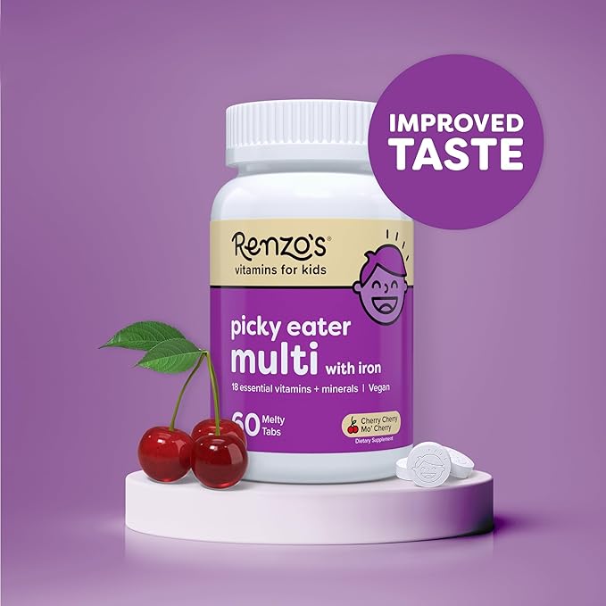 Renzo's Picky Eater Kids Multivitamin with Iron D3 & K2 and 60 Sugar-Free