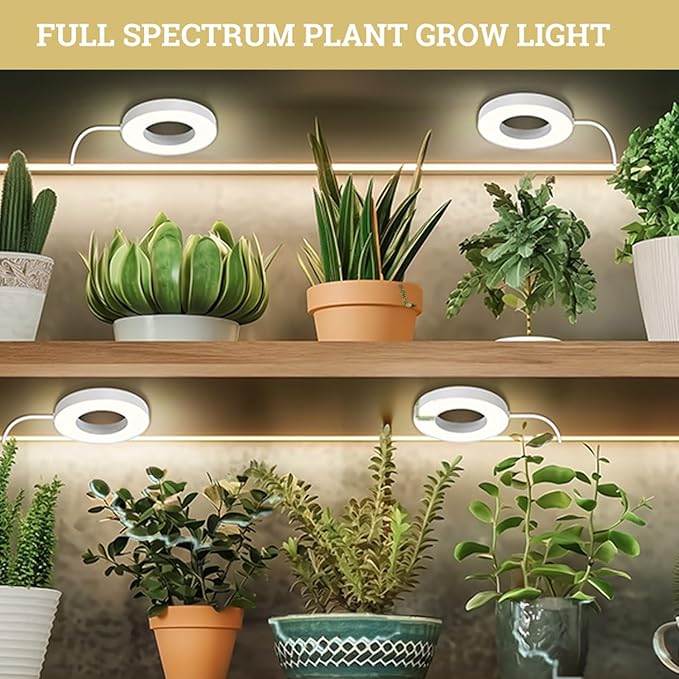 Ceiling Grow Lights for Indoor Plants, 144 LEDs Full Spectrum Halo LED Plant Light, with 3/9/12H Auto Timer Switch, 3 Colors,10 Dimming, Plant Lights for Small Plants, 3 Head