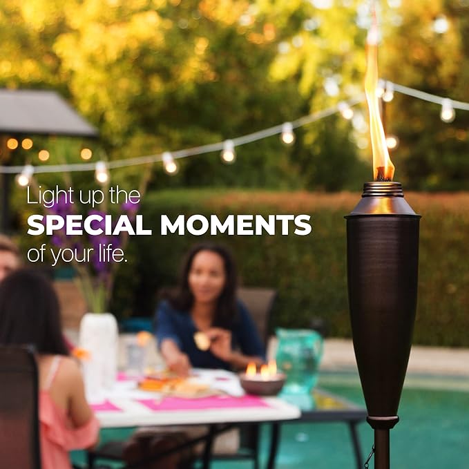 Garden Torches for Outside -Deco Home Pack of 4 Metal Garden Torches Citronella Oil for Outdoor Ambiance - Decorative and Functional Citronella Torches for Patio, Lawn, and Backyard- Bronze