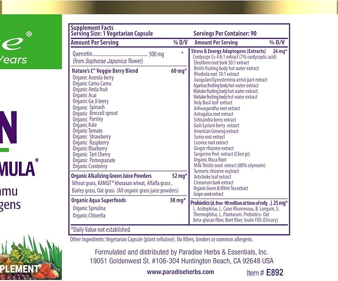 Paradise Herbs Earth's Blend Quercetin, 90 Vegetarian