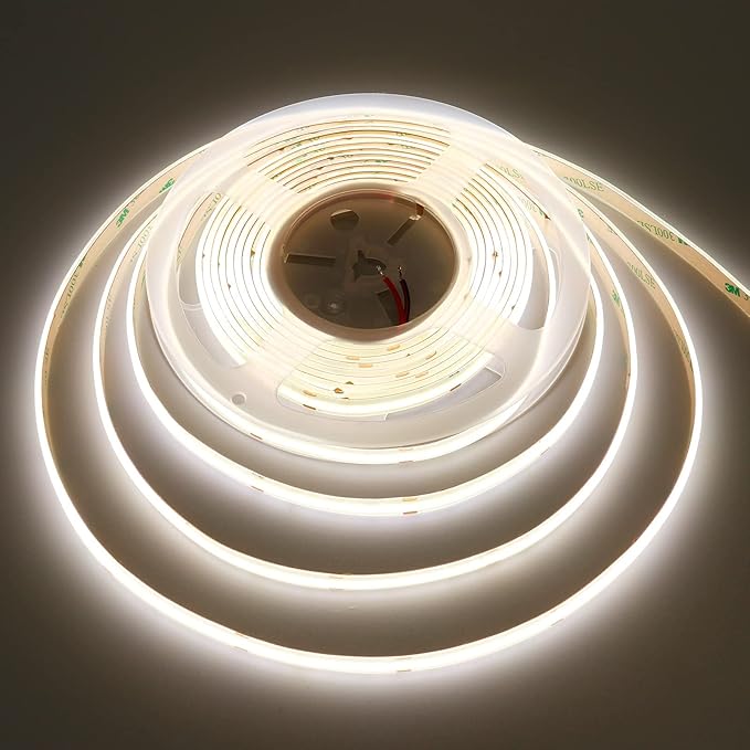 24V COB LED Strip Light Natural White 4000K 5M/16.4ft 2400LEDs Waterproof IP65 Uniform Glow CRI 93+ Flexible LED Tape Lights for DIY Cabinet Bedroom Kitchen Home Decor(No Power Supply)