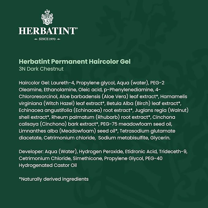 Herbatint Permanent Haircolor Gel, 3N Dark 100% Grey 4.56 oz (2 Pack)