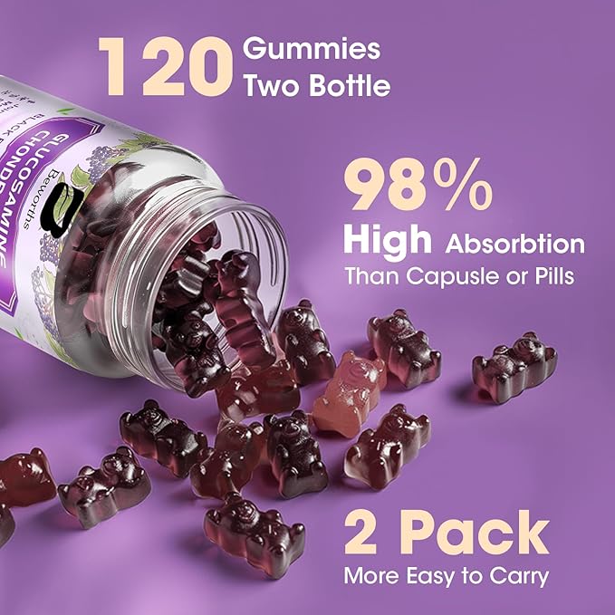 (2 Pack) Glucosamine Chondroitin Gummies, Extra 1000mg MSM 200mg Elderberry 120 Gummies