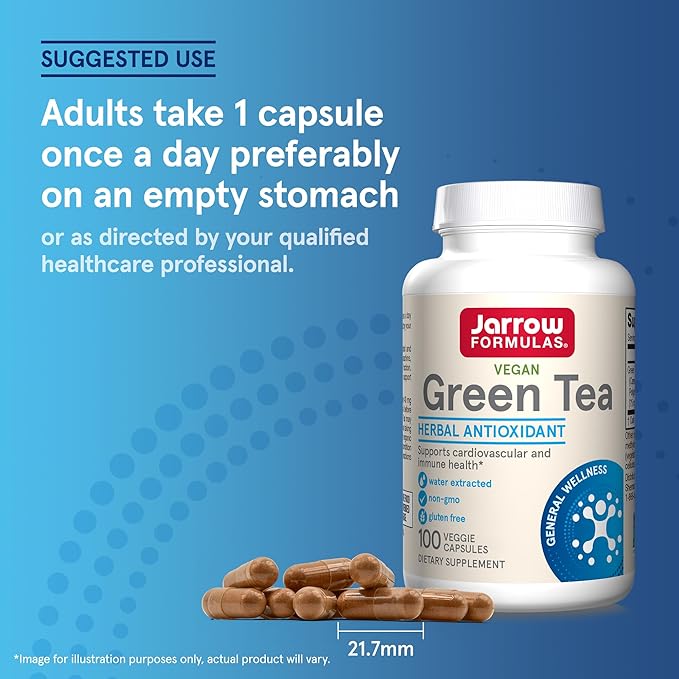 Jarrow Formulas Green Tea Herbal Antioxidant 500 mg, 100 Capsules, 100 Day