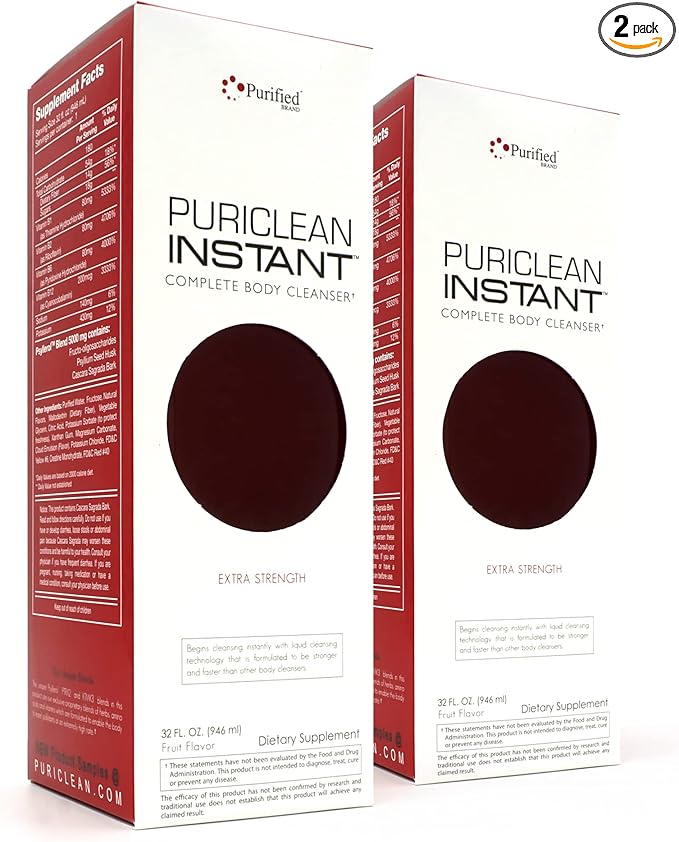 Wellgenix Puriclean Instant Complete Body Cleanser, 32 Fl Oz Fruit Punch, Premium Extra Strength Herbal Cleanse Detox Drink (2 Pack)