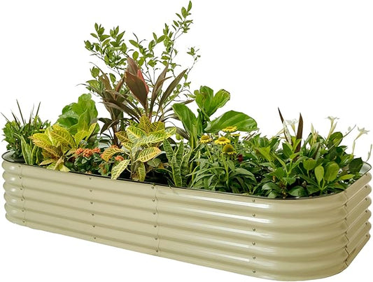 Vego garden Raised Garden Bed Kit, 17" Tall 10 in 1 Modular Metal Planter Box for Vegetables, Flowers, Herbs, Pearl White
