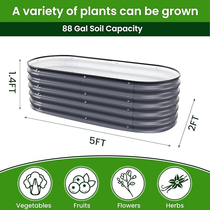 Raised Garden Bed 5x2x1.4 Ft Planter Box for Outdoor - Zinc-Aluminum-Magnesium Stainless Steel Durable Metal Garden Beds Kit for Vegetables, Flowers, Herbs and Succulents (Deep Grey)