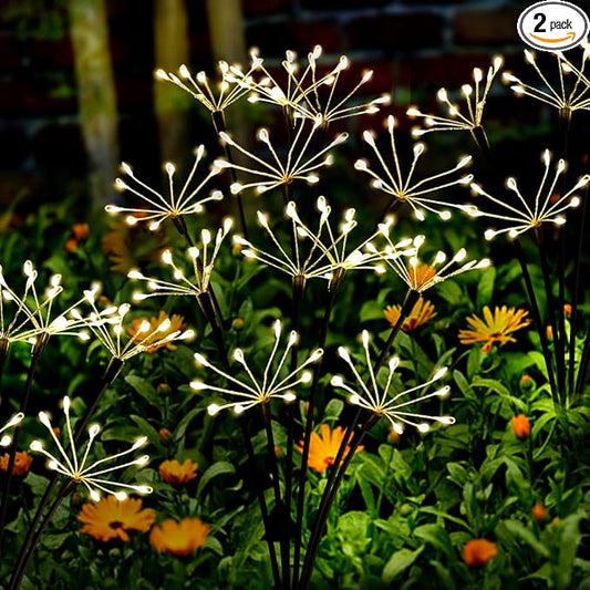 Solar Garden Lights 2 Pack Twinkling Solar Firework Lights with 2 Modes 120LED, Solar-Powered Light for Outside Yard Pathway Garden Decor Outdoor Waterproof, Gardening Gifts for Women Mothers Day,Warm