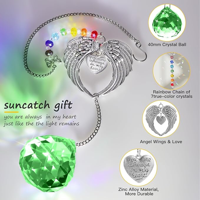 Memorial Gifts for Loss of Loved One Unique Sympathy Gifts Rainbow Sun Catcher Indoor Window Hanging Crystal Prism Grief Bereavement Gifts Ideas for Who Loss of Mom Dad (Green)