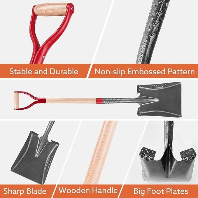 Heavy Duty Transfer Shovel Multifunctional Shovel Square Shovel Flat Shovel for Gardening Edging Cleaning, 43 inches