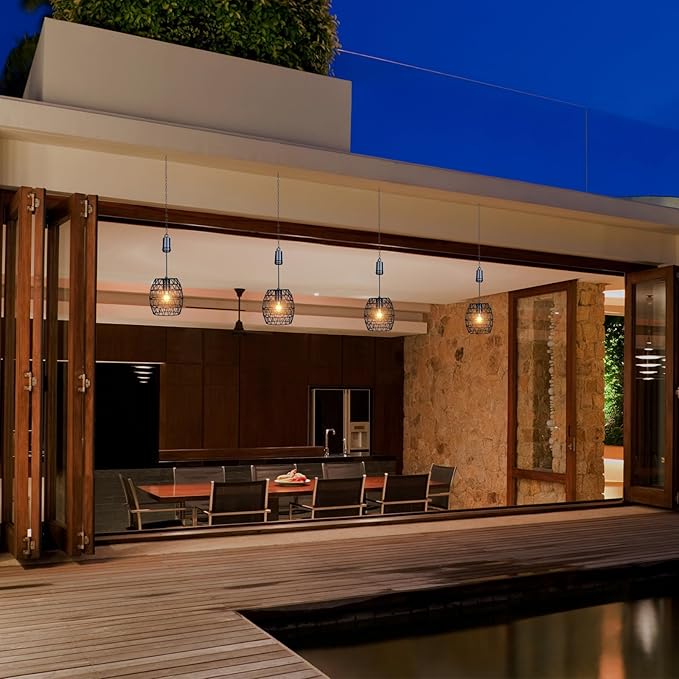 pearlstar Battery Operated Outdoor Hanging Light — Outdoor Indoor Pendant Chandelier Waterproof Porch Gazebo Patio Pendant Lantern Chandelier Lighting