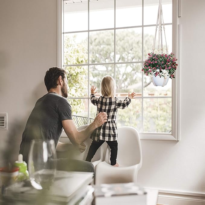 IGaiety Macrame Plant Hanger 5 Pcs Indoor Outdoor Hanging Plant Holders Handmade Plant Hangers Cotton Rope Planters with 5 Pcs Ceiling and S Hooks for Small Plants Pots Boho Home Decor