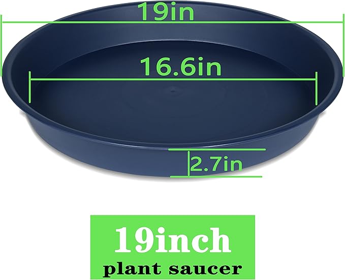 2 Pack of 18 19 inch Plant Saucer Drip Tray (16.6 inch Base), Heavy Duty Deep Plant Saucers for Pots, Plastic Flower Planter Water Trays for Indoors Outdoor (19", Blue)