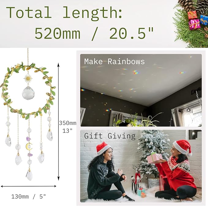 Suncatcher - Hanging Crystals Sun Catchers with Healing Amethyst for Windows, Glass Prisms Rainbow Maker, Home Decor, Blessed Gift Ideas