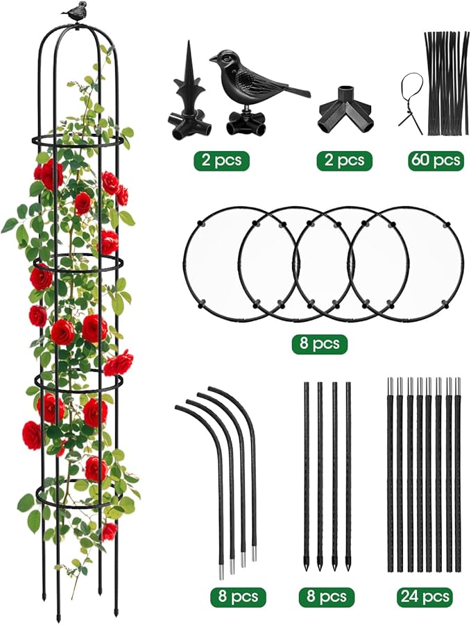 2 Pcs Garden Trellis for Climbing Plants, 6.2 Ft Rustproof Metal Pipe with Heavy Duty Plastic Coated, Garden Outdoor Indoor Potted Plant Support, Obelisk Garden Trellis for Climbing Vine