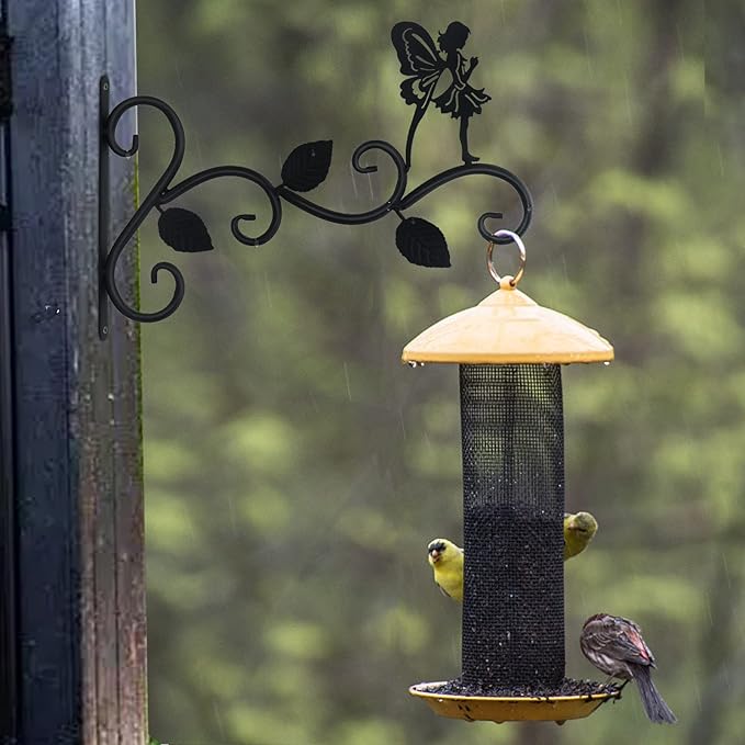 Hanging Plants Bracket 12" Angel Planter Outdoor Hooks Hangers for Flower Baskets Pot Bird Feeder Wind Chimes Lanterns Patio Garden Outdoor Indoor Metal Black, 4 Pack