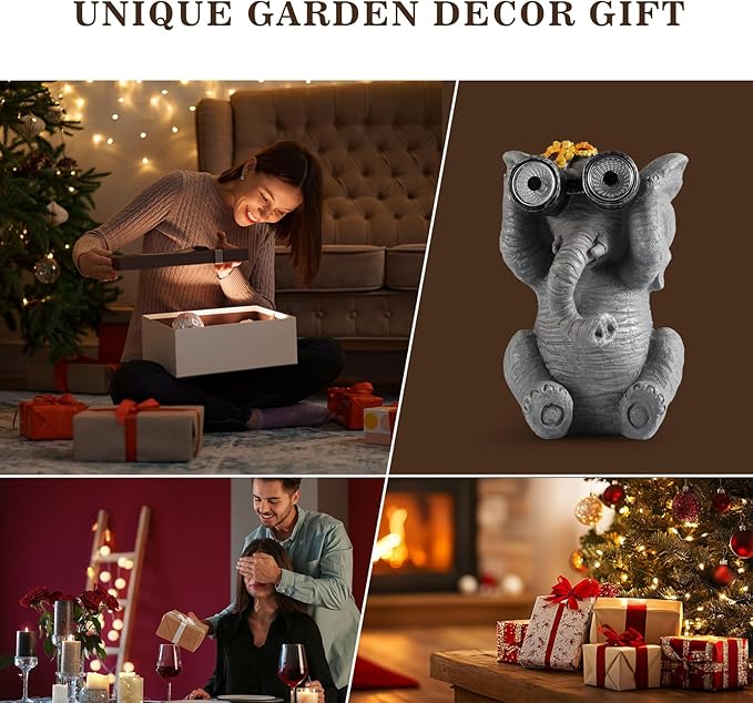 Outdoor Solar Garden Statues, Funny Garden Decor Statue - Resin Animal Statues Decor with Binoculars, Outdoor Solar Statues for Patio Decor, Unique Garden Gifts for Women.