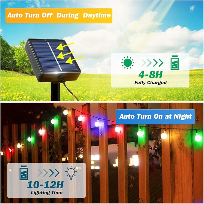 Solar Lights Outdoor Waterproof, 2 Pack Total 200LED 110FT Solar String Lights for Outside w/ 8 Modes, Outdoor String Lights Crystal Globe Patio Lights for Garden Yard Party Decor(Multicolor)