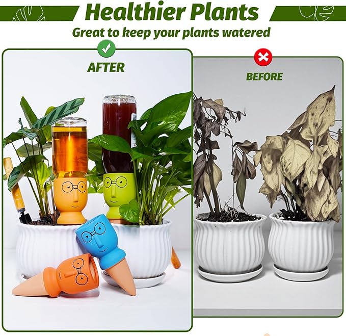 Terracotta Self Watering Spikes, 4 Pack Self Watering Planter Insert, Vacation Plant Slow Release Watering Devices for Indoor Outdoor Plants, Big Head