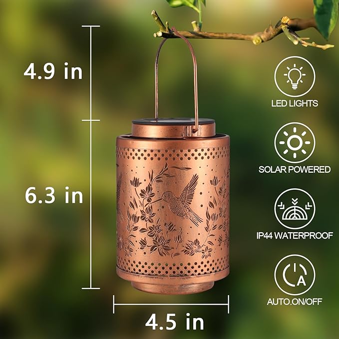 Hummingbird Solar Lanterns Garden Decor Birthday Mothers Day Gifts for Mom Women Metal Hanging Solar Lights Waterproof Outdoor Decoration for Outside LED Lanterns for Yard Lawn Patio Deals