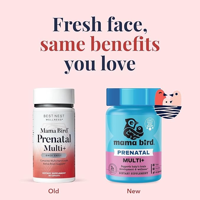 Best Nest Wellness Mama Bird Prenatal Vitamin: Vegan Prenatal Vitamins for Women w/Methylfolate (Folic Acid) w/Organic Herbal Blend, Prenatal Vitamins for Women B12, Choline, Once Daily, 30 Count