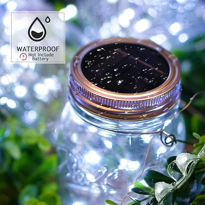 ZNYCYE Solar Mason Jar Lights, 6 Pack 30 Led String Fairy Star Firefly Jar Lids Lights, Jars Not Included, Best for Mason Jar Decor,Great Outdoor Lawn Decor for Patio Garden, Yard (Cool White)