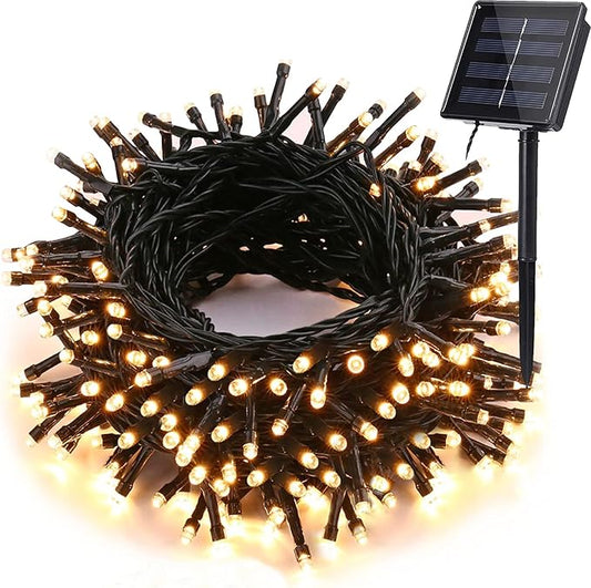 Solar Christmas Lights Outdoor, 33ft 100 LED Solar Fairy String Lights 8 Modes Waterproof Xmas Lights for Garden, Patio, Home, Party, Wedding, Holiday, Tree, Bush, Wreath, Outdoor Decor (Warm White)